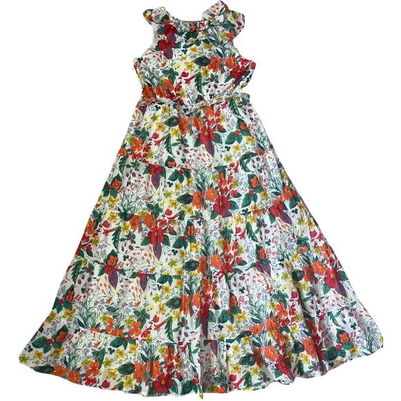 J. Crew Ruffle-Front Maxi Dress In Ratti Island Botanical Print Pockets Size‎ 12 - Picture 5 of 13